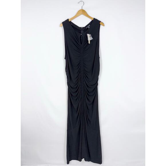 J Crew Women's Ruched Center Seam Maxi Dress 3X Black Sleeveless - Picture 2 of 16